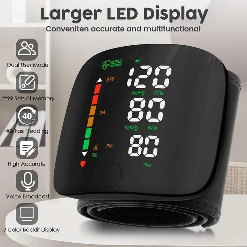 Smart Wrist Blood Pressure Monitor with Large LED Display