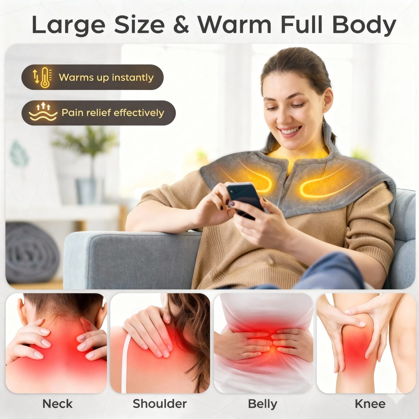 Wearable Electric Heating Pad for Neck, Shoulder & Full Back Pain Relief