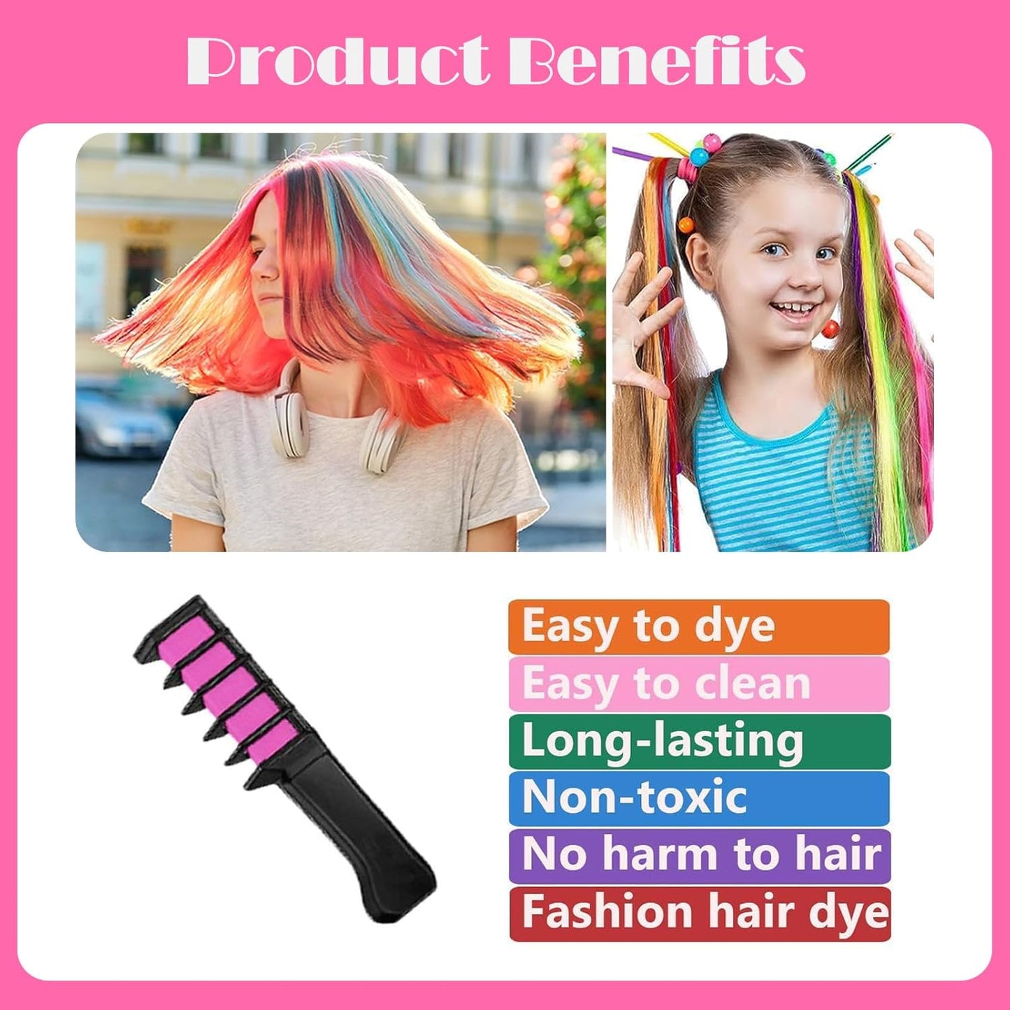 Washable 6 Colours Hair Chalk Comb Kit