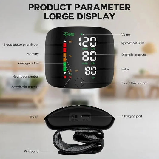 Smart Wrist Blood Pressure Monitor with Large LED Display
