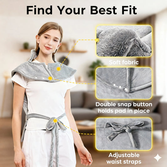 Wearable Electric Heating Pad for Neck, Shoulder & Full Back Pain Relief