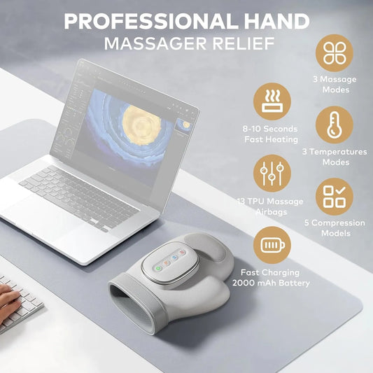 Smart Air Compression Hand Massager with Heat Therapy