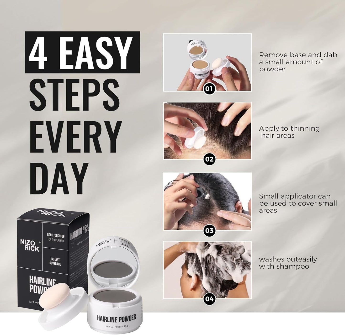 Natural Hairline Powder & Root Concealer – Instant Coverage for Thinning & Grey Roots